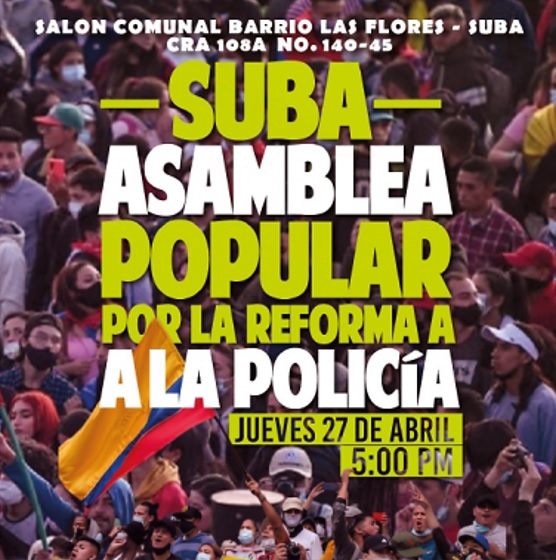 En Suba se realizará la Segunda Asamblea Popular por la Reforma a la Policía